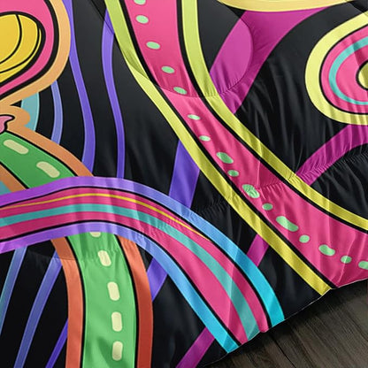 Colorful Mushroom Comforter Set Queen Size Kids 3D Mushroom Bedding Set Cute Hippy Theme Quilt Bed Set for Boys Girls Adults with 1 Comforter and 2 Pillowcases