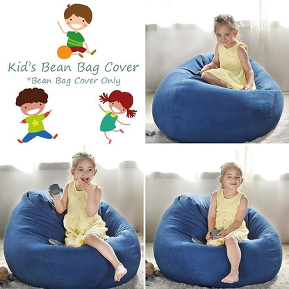 YuppieLife Stuffed Animals Bean Bag Chair Cover Candy-Colored Bean Bag(Just Cover, No Filling)/Large Stuff 'n Sit Organization/Toy Storage Bag/Kids Toys Organizer（27'',Navy blue