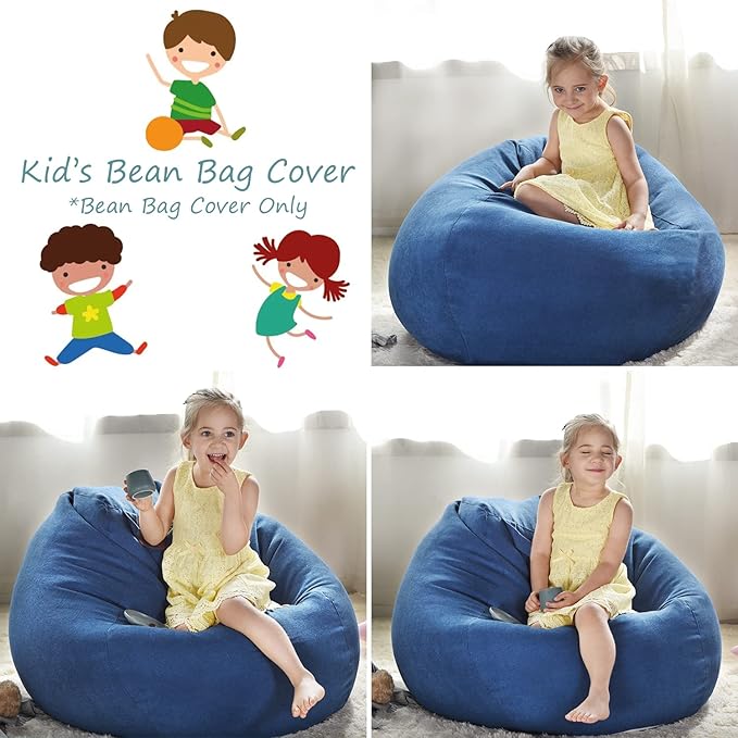 YuppieLife Stuffed Animals Bean Bag Chair Cover Candy-Colored Bean Bag（Just Cover, No filling）/Extra Large Stuff 'n Sit Organization/Toy Storage Bag/Kids Toys Organizer（38'',Navy blue）