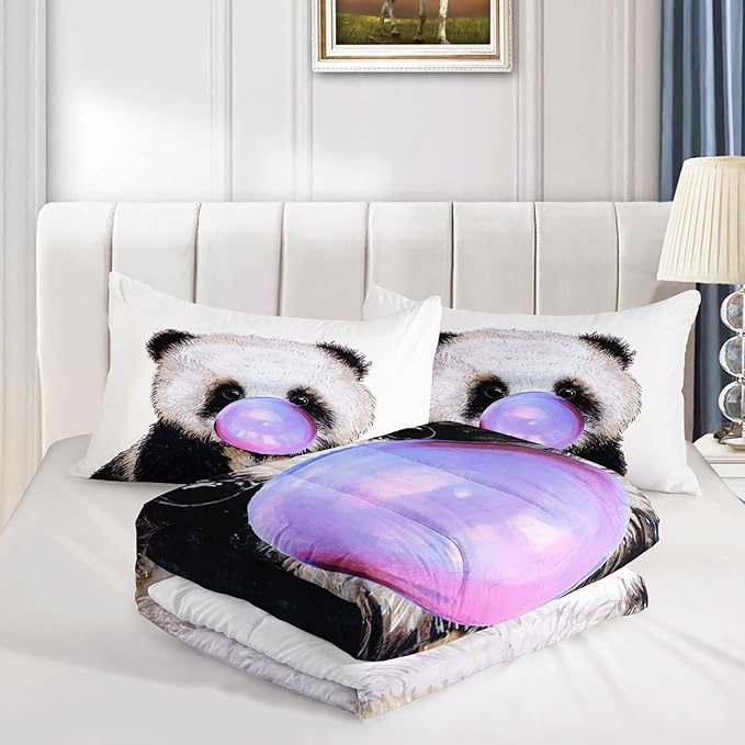 CVHOUSE Panda Bedding Set,Panda Comforter Twin,Cute Panda Comforter Set for Girls Kids Teens,Kawaii Panda Quilt Set with 1 Comforter and 2 Pillow Cases- 3 Piece