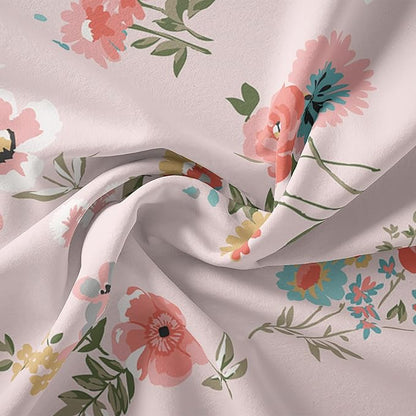 Floral Comforter King Size,Pink Floral Kids Comforter Set,3Pcs Bedding Set Printed Comforter with 2 Pillowcases,Down Alternative,Soft and Lightweight,for All Seasons