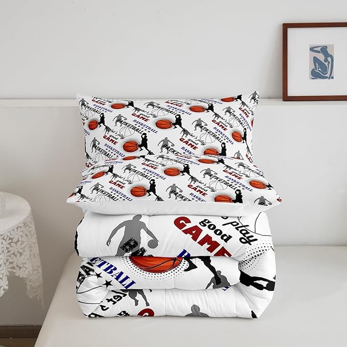 Erosebridal Teen Boys Basketball Bedding Queen Size Basketball Player Quilt Set Kids Girls Sports Bed Comforter Set All Season,Soft Lightweight Duvet Set 1 Basketball Comforter and 2 Pillow Cases