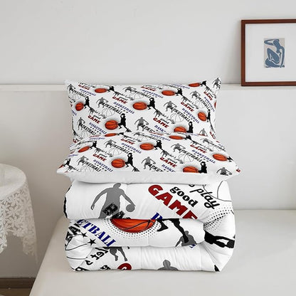 Erosebridal Teen Boys Basketball Bedding Twin Size Basketball Player Quilt Set Kids Girls Sports Bed Comforter Set All Season,Soft Lightweight Duvet Set 1 Basketball Comforter and 1 Pillow Case