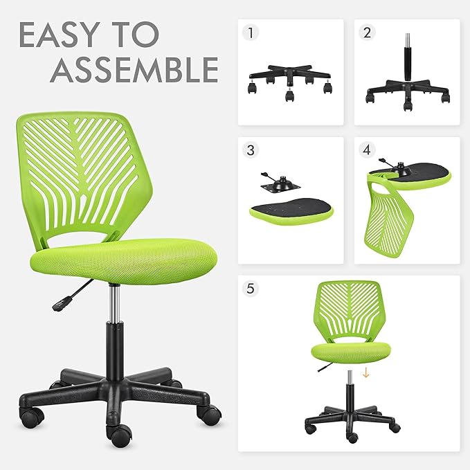 Yaheetech Kids Cute Desk Chair Small Computer Desk Chair for Teens Low-Back Armless Study Chair Swivel Task Chair Bedroom School Chair with Lumbar Support, Green