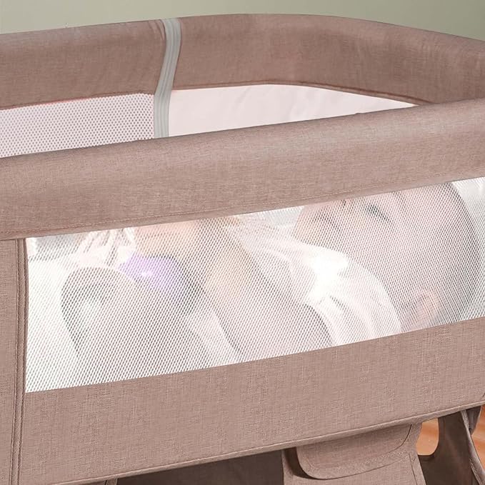 Baby Crib,3 in 1 Bedside Crib Adjustable Portable Bed for Infant,Baby Bassinet Baby Newborn Must Have Bed, Khaki