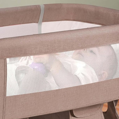 Baby Crib,3 in 1 Bedside Crib Adjustable Portable Bed for Infant,Baby Bassinet Baby Newborn Must Have Bed, Khaki
