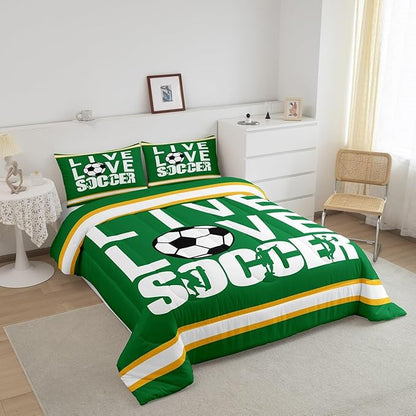 Feelyou Football Bedding Set Queen Size Rugby Sports Comforter Set for Kids Boys Girls Decor Soccer Ball Game Comforter Gift for Football Lover Duvet Set Bedroom Quilt Set