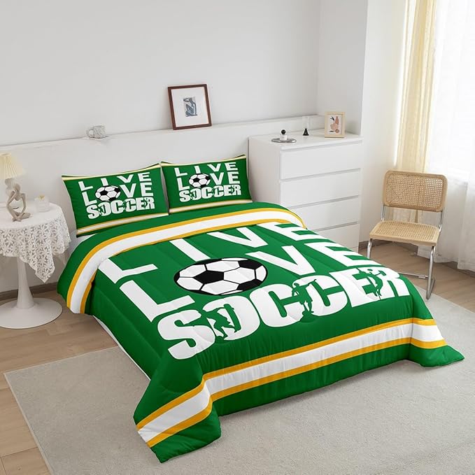 Feelyou Football Bedding Set King Size Rugby Sports Comforter Set for Kids Boys Girls Decor Soccer Ball Game Comforter Gift for Football Lover Duvet Set Bedroom Quilt Set