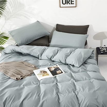 Dusty Blue Comforter Set Queen Size Blue Comforter 3 Pieces Blue Color Queen Comforter Bedding Set Women Solid Blue Queen Bed Comforter Set All Season Gift