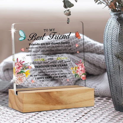 Best Friend Gift Friendship Desk Decor Friends are Our Chosen Family Acrylic Desk Plaque Sign with Wood Stand Home Office Table Desk Sign Keepsake
