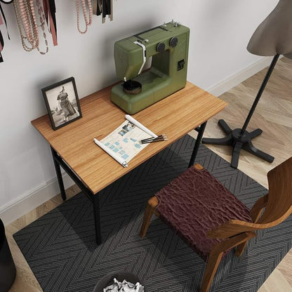 SDHYL 39 inchesNo Assembly Foldable Computer Desk for Home Office Workstation, Study and Writing, Teak Board and Black Leg