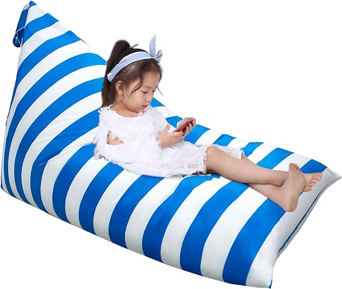 Jorbest Bean Bag Stuffed Animal Storage, Luxury Velvet Bean Bag Covers Only without Filling, Stuffed Animal Bean Bag Storage, Bean Bag Chair for Adults and Kids, (Stripe White Blue, 200L/52 Gal)