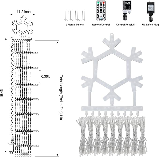 PUHONG Christmas Decorations, 320 LED Outdoor String Lights, Snowflakes Hanging Christmas Tree Topper Lights with 11 Modes for Holiday, Wedding, Party, Yard Decor (Warm White&Multicolored)
