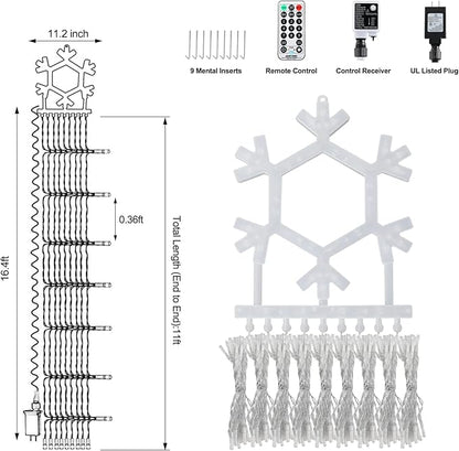PUHONG Christmas Decorations, 320 LED Outdoor String Lights, Snowflakes Hanging Christmas Tree Topper Lights with 11 Modes for Holiday, Wedding, Party, Yard Decor (Warm White&Multicolored)