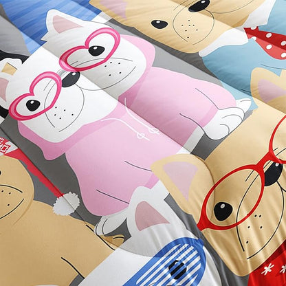 Datura home Dog Comforter Beddding Set for Kids Children,Puppy Pug Cute Dog Pattern Cartoon Career Pet Bedding Set with 1 Comforter and 2 Pillowcases(Dog Twin)