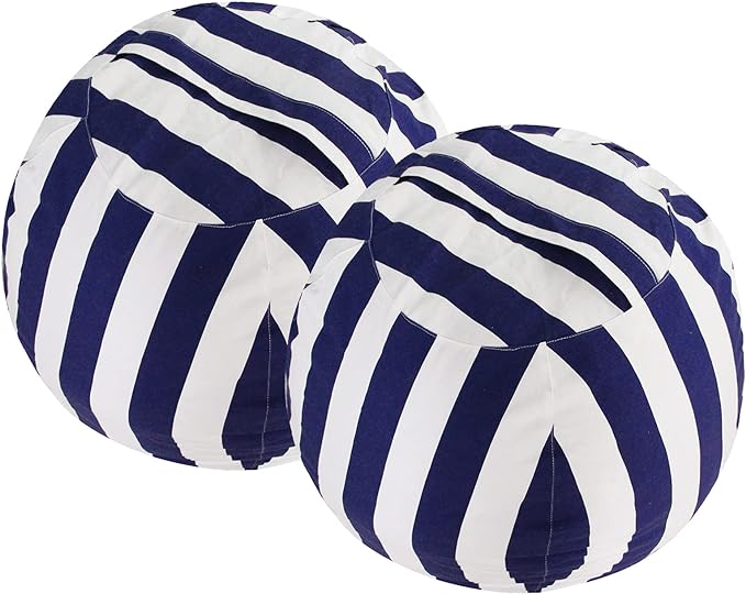 2 PCS Stuffed Animal Storage Bean Bag Chair Cover, Cotton Canvas Beanbag with Zipper for Organizing Kid's and Adults Room Vertical Stripe Blue 24"
