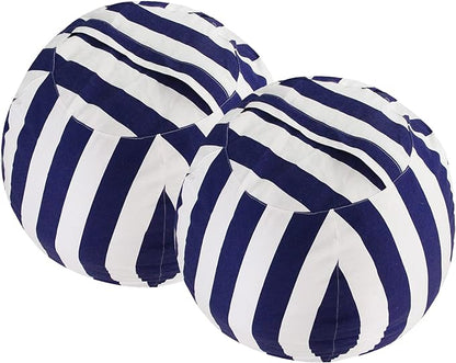 2 PCS Stuffed Animal Storage Bean Bag Chair Cover, Cotton Canvas Beanbag with Zipper for Organizing Kid's and Adults Room Vertical Stripe Blue 24"