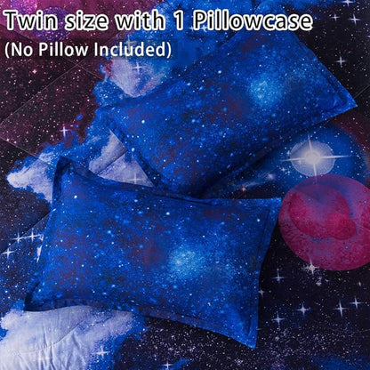 Litanika 3D Galaxy Comforter Twin(66x90lnch), 2 Pieces(1 Galaxy Comforter, 1 Pillowcase), Universe Cloud Outer Space Comforter, Microfiber Bedding Set for Boys Kids