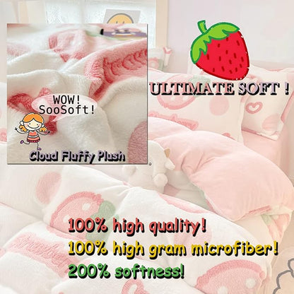 MorroMorn Twin Duvet Cover Set, Pink Strawberry Cute Bedding Sets, Fluffy Comforter Covers Lightweight Blanket Ultra Soft Kawaii for Girls Kids Toddler Teen Women Twin/Twin XL Size