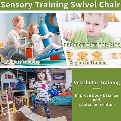 Kids Sensory Swivel Chair, Autism Sensory Chair, Spinning Chair for Autistic Kids, Small Space, Spin Seat, Metal Base, Non-Slip Design, Green
