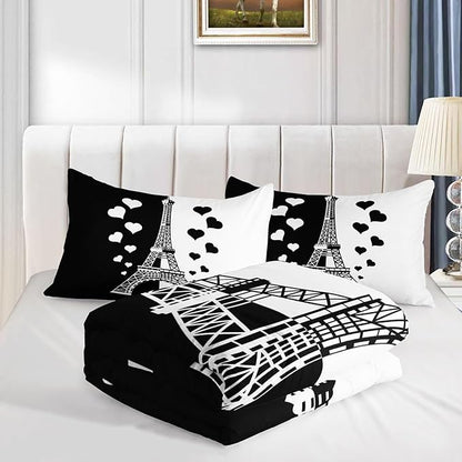 Datura home Kids Comforter Set Eiffel Tower Printed Pattern Bedding Set with 1 Comforter and 2 Pillowcases for Girls Boys Bedroom All Season(Tower1 Twin)