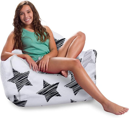 Posh Creations Structured Comfy Bean Bag Chair for Gaming, Reading, and Watching TV, Malibu Lounge, Canvas - Sketchy Stars