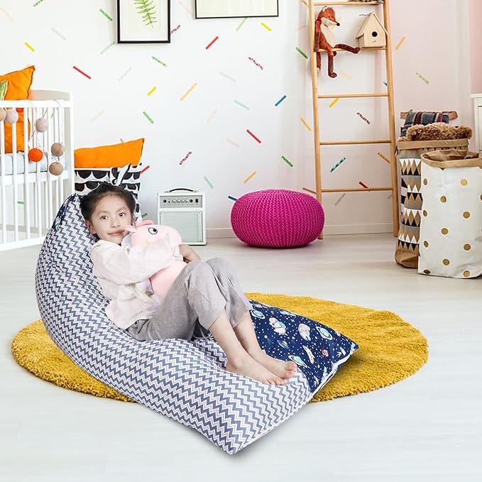 Stuffed Animal Storage Bean Bag Chair Cover, Cotton Blue Universe Plush Toy Storage Stuff and Sit Seat for Kids/Teens/Adults, 52" x 31" Extra Large Triangle Floor Sofa, 200L/52Gal, Cover Only