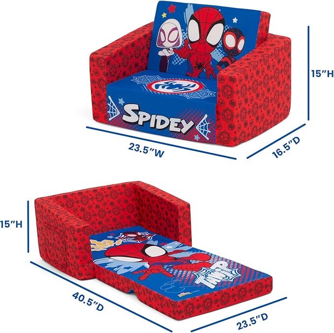 Delta Children Marvel Spidey and His Amazing Friends Cozee Flip-Out Chair - 2-in-1 Convertible Chair to Lounger for Kids