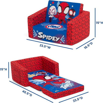 Delta Children Marvel Spidey and His Amazing Friends Cozee Flip-Out Chair - 2-in-1 Convertible Chair to Lounger for Kids