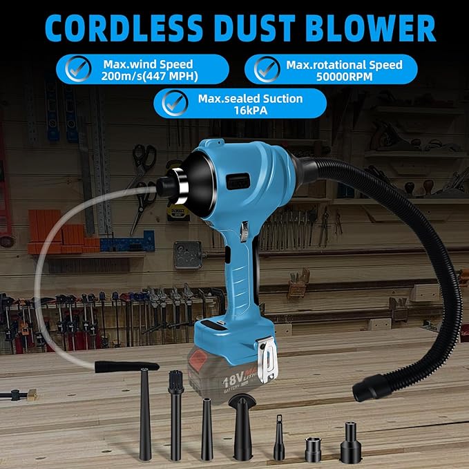Cordless Dust Blower for Makita 18V Battery, Brushless Handheld Air Blower Compressed Air Duster 447 MPH for Garages Workshop Sawmill Room Home Cleaning(Battery Not Included)