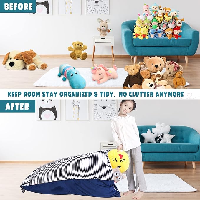 Stuffed Animal Storage Bean Bag Chair Cover, Velvet Canvas Blue Denim Plush Toy Storage Stuff and Sit Seat for Kids/Teens/Adults, 52" x 31" Extra Large Triangle Sofa, 200L/52Gal, Cover Only