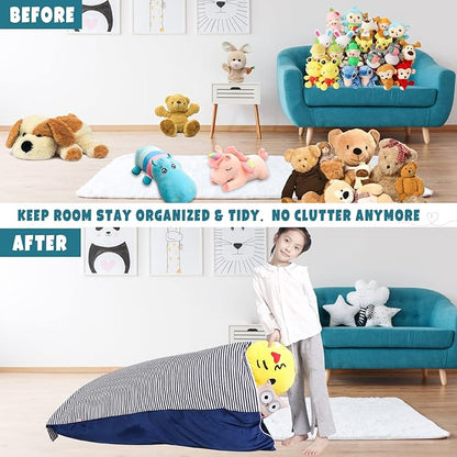 Stuffed Animal Storage Bean Bag Chair Cover, Velvet Canvas Blue Denim Plush Toy Storage Stuff and Sit Seat for Kids/Teens/Adults, 52" x 31" Extra Large Triangle Sofa, 200L/52Gal, Cover Only