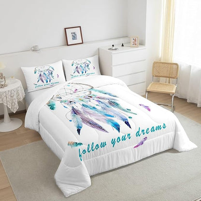 Dreamcatcher Comforter Set Boho Dream Catcher Bedding Set for Kids Boys Girls Teens Decor Indian Hippie Feather Print Comforter Native American Duvet Set 2Pcs Twin Size