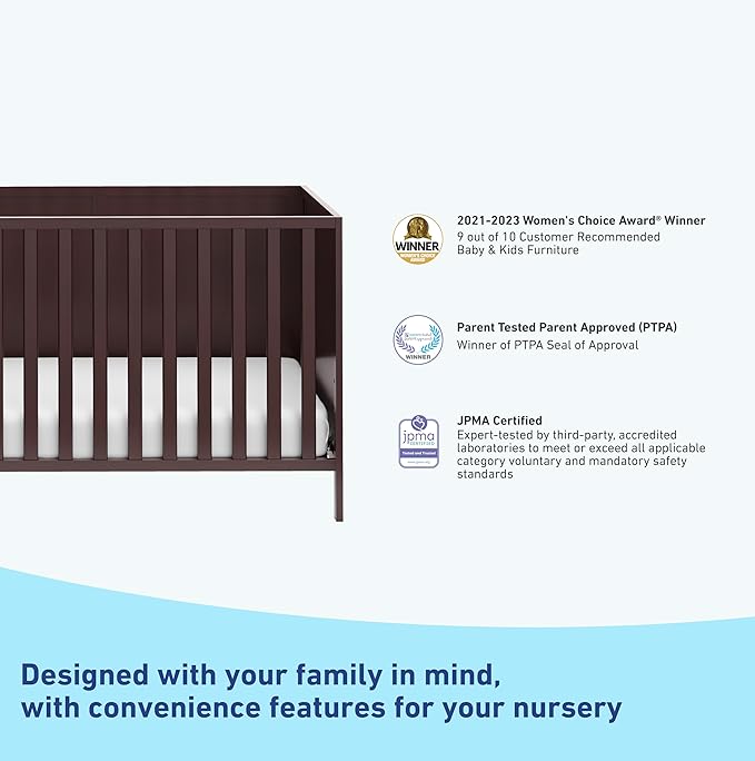Graco Theo 3-in-1 Convertible Crib (Espresso) - GREENGUARD Gold Certified, Converts to Toddler Bed & Daybed, Fits Standard Full-Size Crib Mattress, 4 Adjustable Mattress Heights