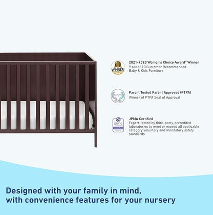 Graco Theo 3-in-1 Convertible Crib (Espresso) - GREENGUARD Gold Certified, Converts to Toddler Bed & Daybed, Fits Standard Full-Size Crib Mattress, 4 Adjustable Mattress Heights