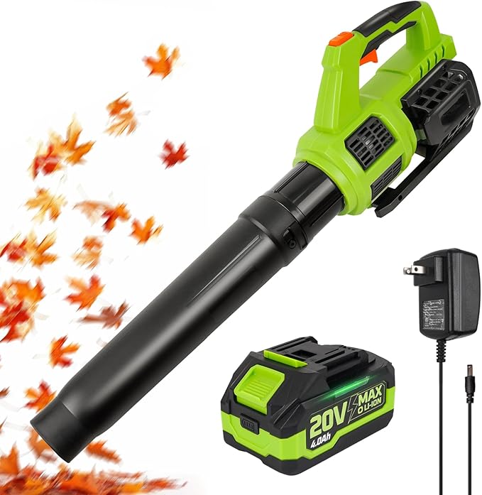HARDELL Cordless Leaf Blower, 20V Electric Leaf Blower with 4.0Ah Battery and Charger, 280MPH/400CFM High Speed Leaf Blowers for Lawn Care, Blowing Leaves, Dust and Snow