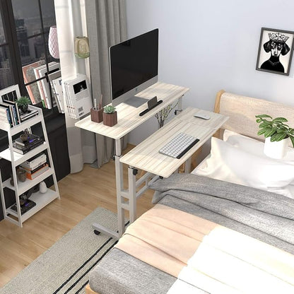 SDHYL 31.5 inches Movable Laptop Desk with Mouse Board Adjustable Height and Angle Anti-Slip Workstation Home Office Desk with Tablet Slot Portable Student Desk, White Maple, S7-ZS-101-2MP-US