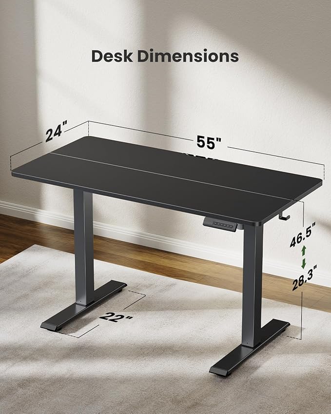 Marsail TZESD22B-USMS3 Standing Desk with LED Lights, 55 24 Inch, Black