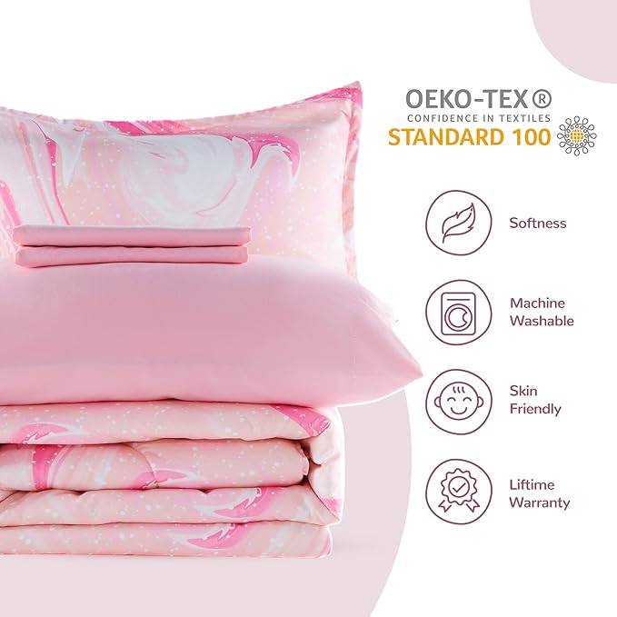 SLEEP ZONE Kids Twin Bedding Comforter Set - 5 Pieces Super Cute & Soft Bedding Sets & Collections with Comforter, Sheet, Pillowcase & Sham - Fade Resistant Easy Care (Ice Cream Pink)