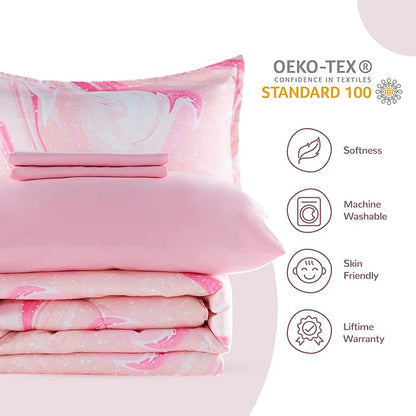 SLEEP ZONE Kids Twin Bedding Comforter Set - 5 Pieces Super Cute & Soft Bedding Sets & Collections with Comforter, Sheet, Pillowcase & Sham - Fade Resistant Easy Care (Ice Cream Pink)