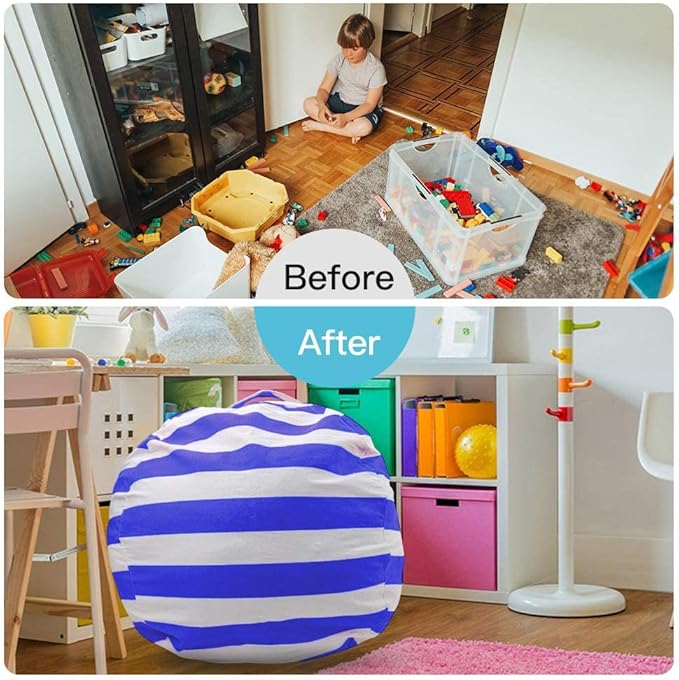 Stuffed Animal Storage Bean Bag Chair Cover for Kids Room, Stuffed Animals Storage Organizer Boys and Girls Plush Toy—Deep Blue