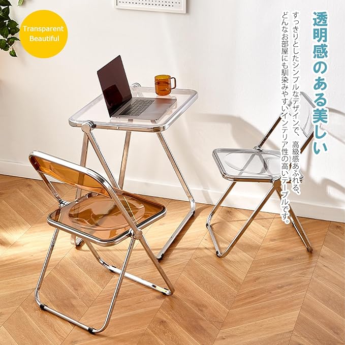 KAIHAOWIN Folding TV Tray Table Acrylic Foldable Table No Assembly Required Tiny Desk for Home Office Side Table Small Computer Desk for Small Spaces-White