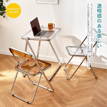 KAIHAOWIN Folding TV Tray Table Acrylic Foldable Table No Assembly Required Tiny Desk for Home Office Side Table Small Computer Desk for Small Spaces-White