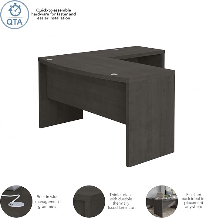 Bush Business Furniture Echo L Shape Desk with Wire Management | Corner Bow Front Table for Home Office with Quick-to-Assemble Hardware, 60W, Charcoal Maple