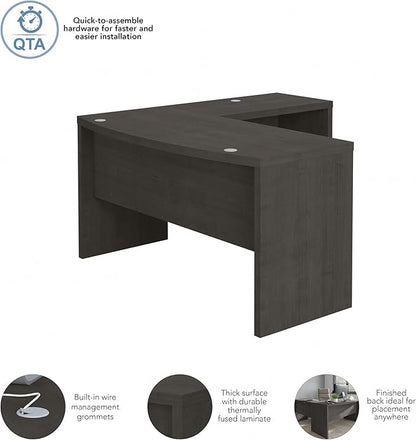Bush Business Furniture Echo L Shape Desk with Wire Management | Corner Bow Front Table for Home Office with Quick-to-Assemble Hardware, 60W, Charcoal Maple