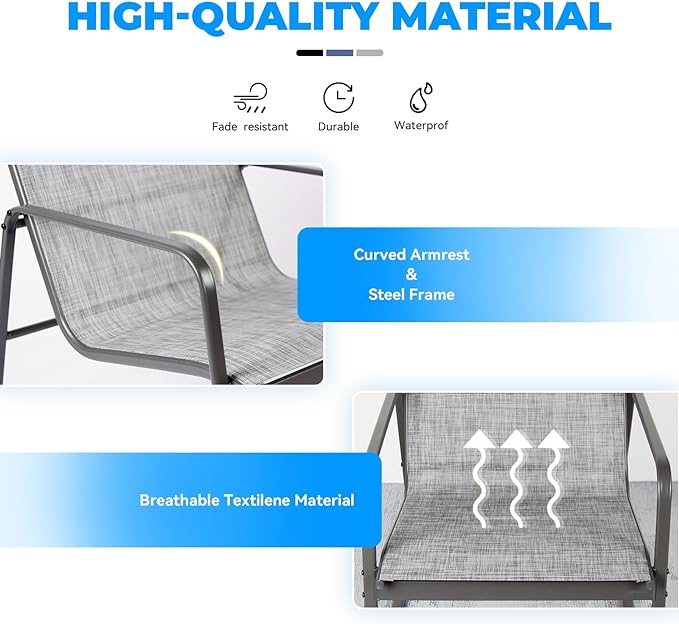 4 Pieces Patio Furniture Set Outdoor Patio Conversation Sets Poolside Lawn Chairs with Glass Coffee Table Porch Furniture for Courtyard, Garden and Balcony (Grey)