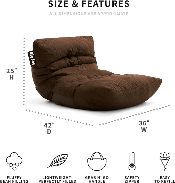 Big Joe Roma Bean Bag Chair, Chocolate Plush, Soft Polyester, 3 feet
