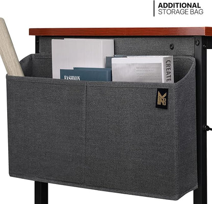 MoNiBloom Home Office Computer Desk with Storage Bag, 47" Writing Study Modern Simple Style Laptop Table, Teak Color