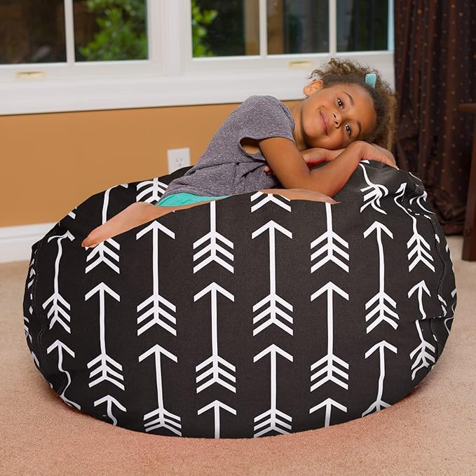 Posh Creations Bean Bag Chair for Kids, Teens, and Adults Includes Removable and Machine Washable Cover, Canvas White Arrows on Gray, 38in - Large