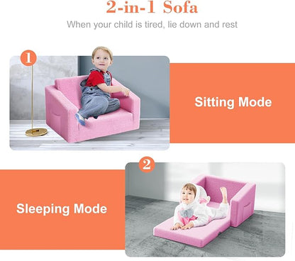 Extra Wide 2 Seater Kids Couch, 2-in-1 Toddler Chairs for Boys & Girls, Kids Sofa with Storage, Comfortable Mini Couch for Kids, Fun Kids Lounge Chair, Toddler Furniture,Children's Gifts(Pink)